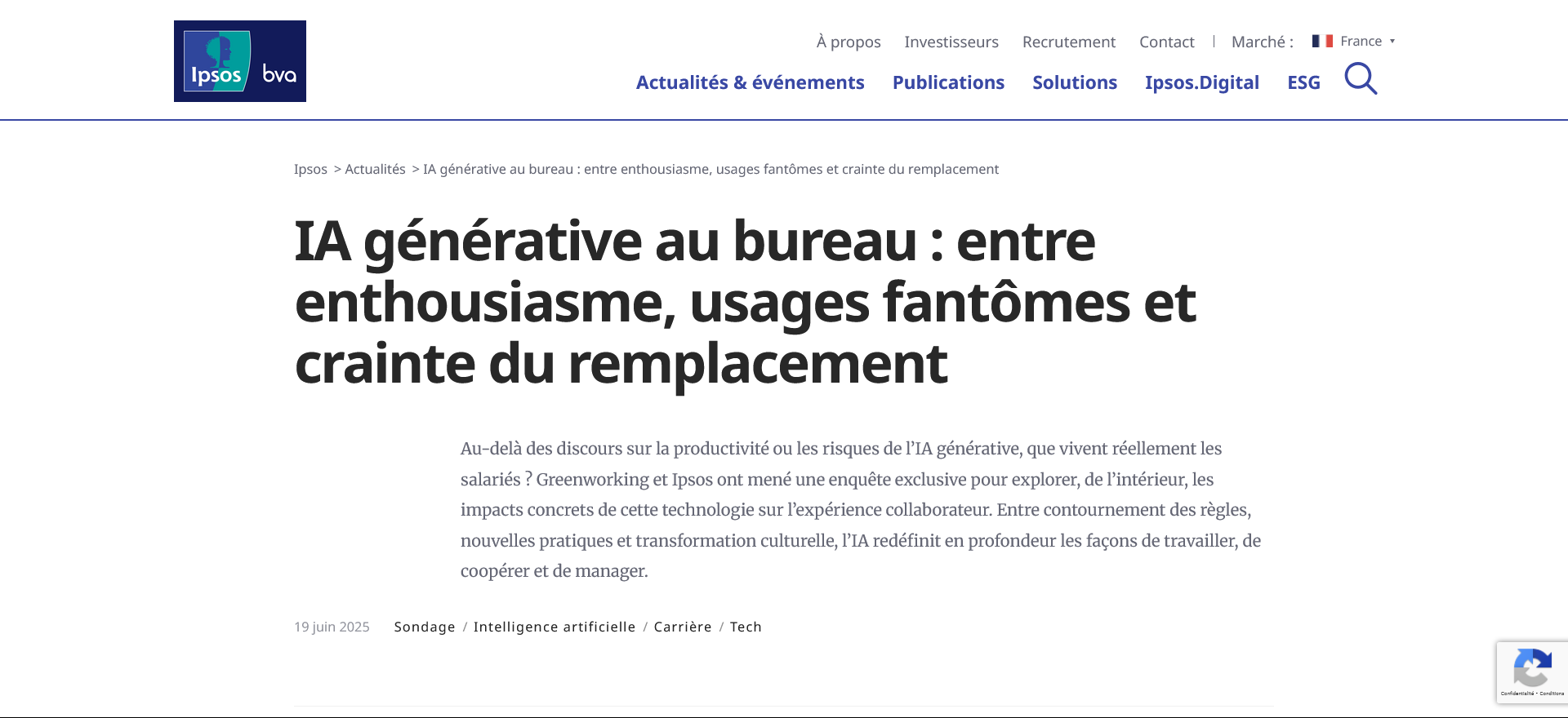 Enquête Ipsos pour Greenworking - L'impact de l'IA générative sur les salariés